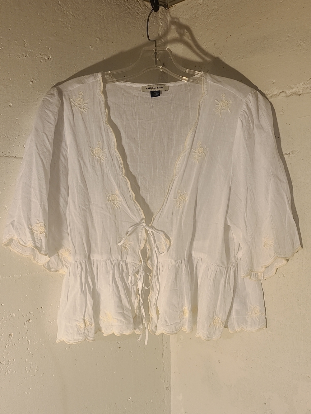 AE White Embroidered Tie Top